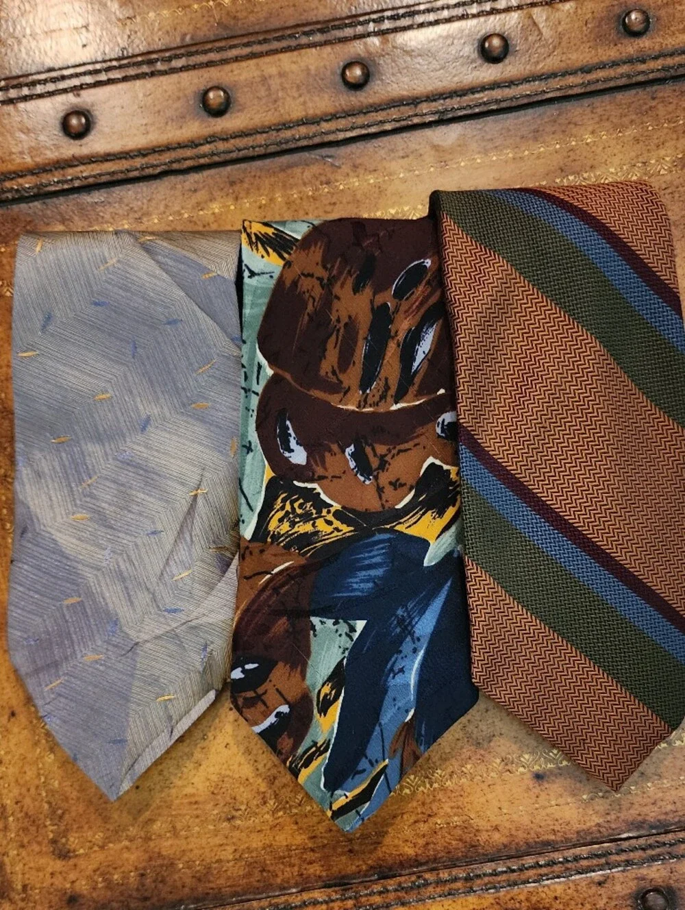 3pc Men’s 100% Silk Tie Lot TANGO Premier Vintage Abstract Striped Neckties